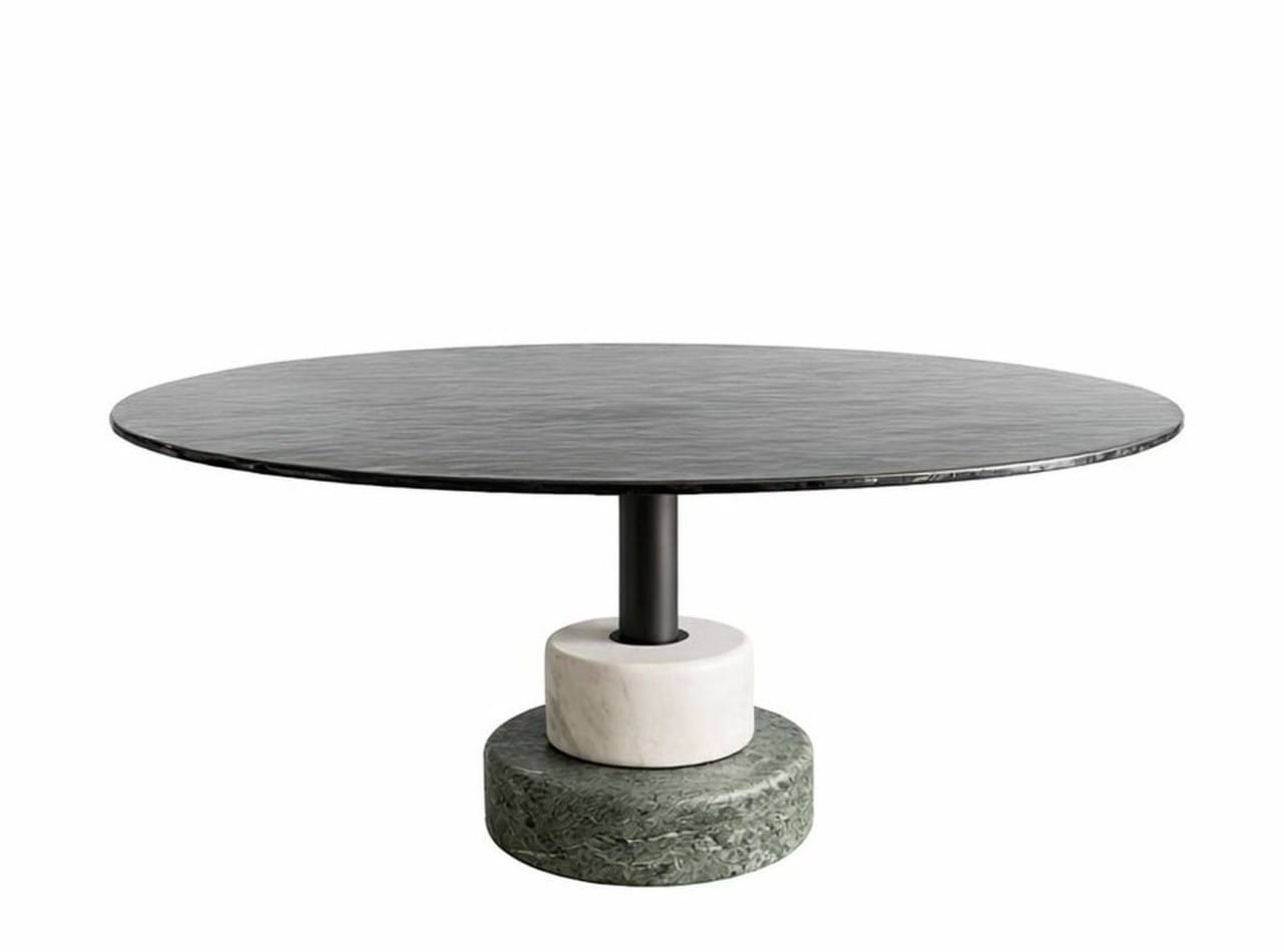 ACERBIS MENHIR Couchtisch mit runder Gussglas Platte in grün und Marmor Sockel Carrrara & Alpin