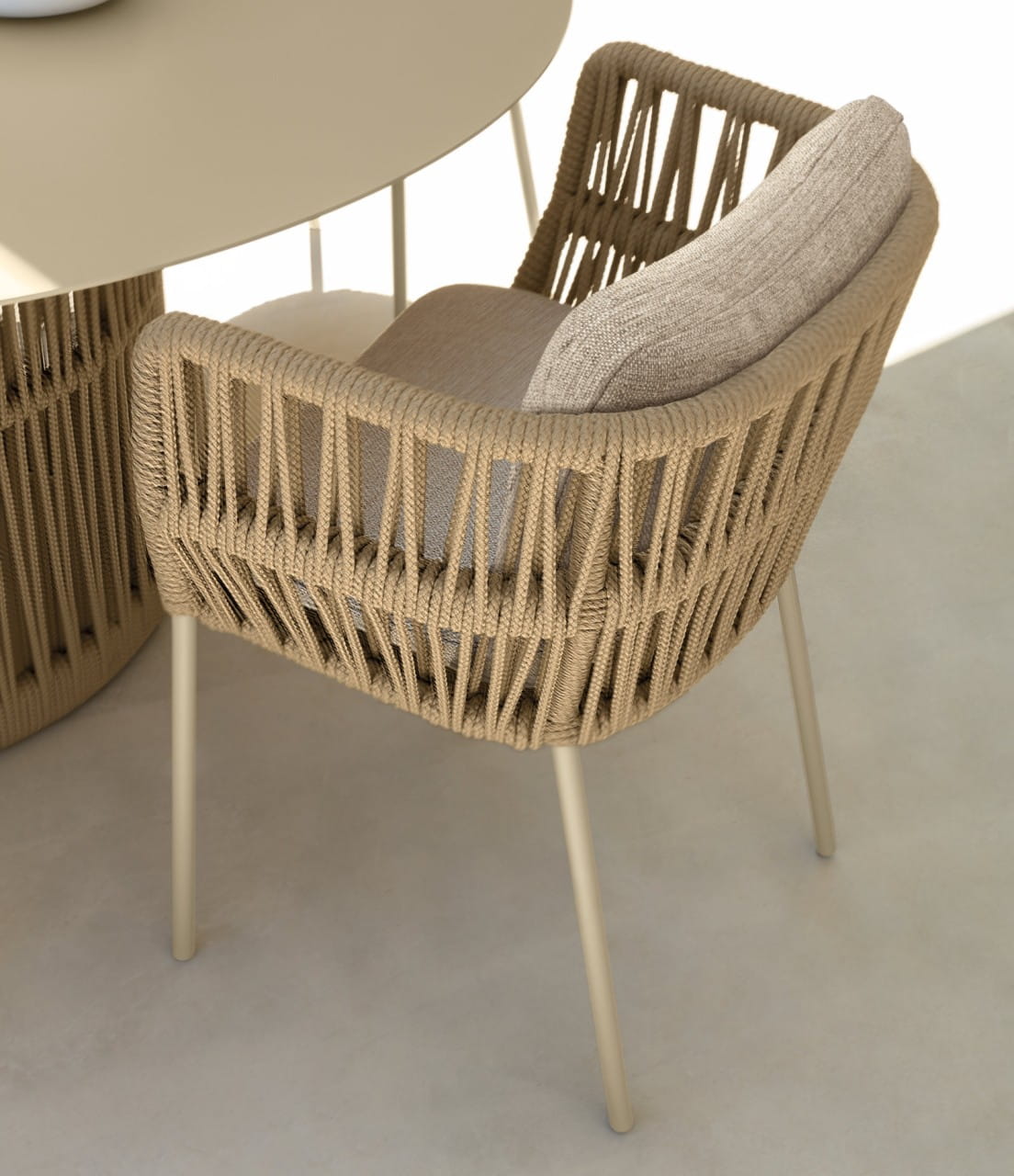 TALENTI CLIFF Stuhl in Aluminium mit Kordelflechtung und Polster in beige für Garten und Terrasse