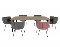 ROLF BENZ Esstisch 900 Eiche massiv mit 6 Stück KFF GAIA Stühlen in stylischem Kordstoff- Leder Mix