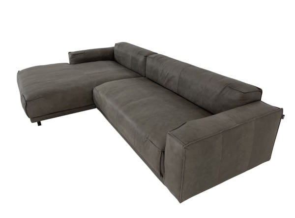 freistil 136 ROLF BENZ Sofa Übertief mit XL Recamiere Übertief links in Nappa Leder 9225 braungrau
