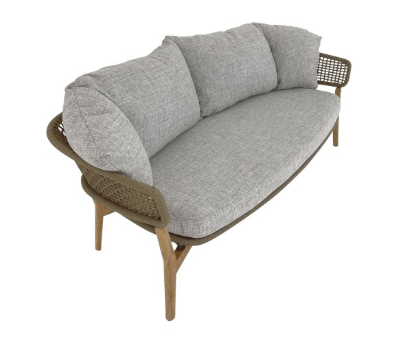 TALENTI MOON TEAK Sofa in Kordel beige mit Polstern in Stoff beigegrau für Garten & Terrasse