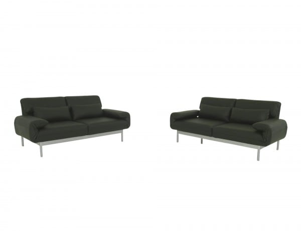 ROLF BENZ PLURA Sofa in schwarzen Leder, Relaxrücken und silbernen Füßen im SONDERANGEBOT