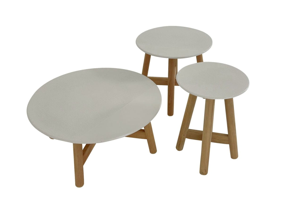 DEDON MBRACE COFFEE TABLE und SIDE TABLE SET in chalk