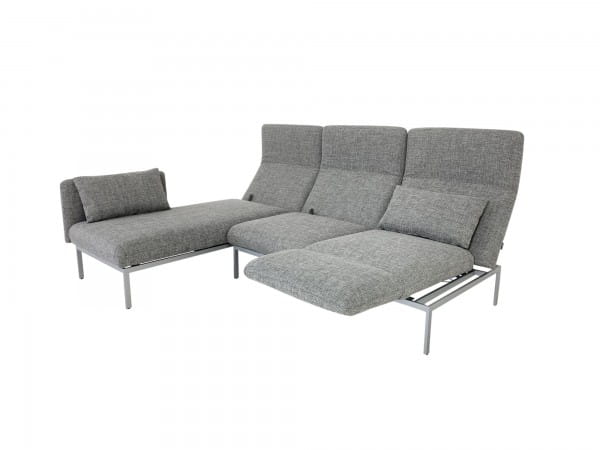 Brühl RORO MEDIUM Sofa mit Recamiere in Stoff grau melliert mit Gestell mattchrom