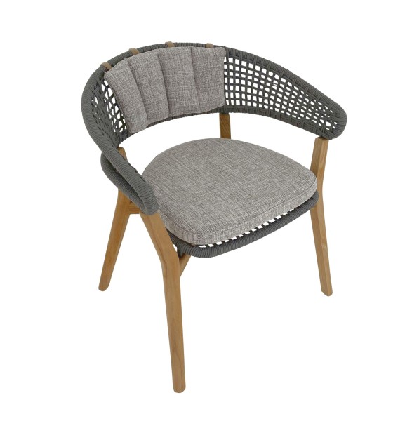 TALENTI MOON TEAK ARMCHAIR Armlehnstuhl mit Kissen mit Kordel in anthrazit für Garten & Terrasse