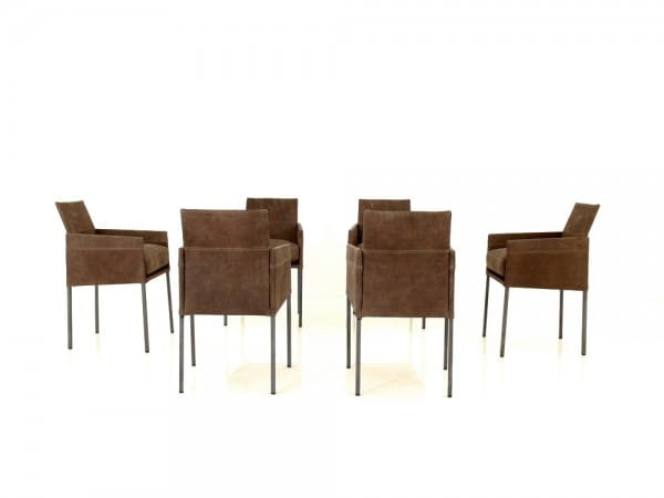 KFF TEXAS Armlehn Stühle im Vintage Leder graubraun im Set von 6 Stück