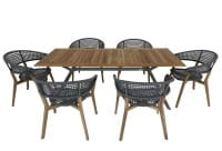 TALENTI MOON TEAK 6 Stühle mit RAUSCH LONG BEACH TEAK Tisch für Garten & Terrasse