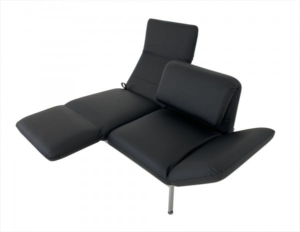Brühl RORO small Sofa im Leder UNIT schwarz mit Drehsitzen und praktischen Rollen hinten