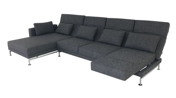 Brühl MOULE MEDIUM Sofa 3 mit XL Recamiere in Stoff anthrazit und Drehsitz rechts
