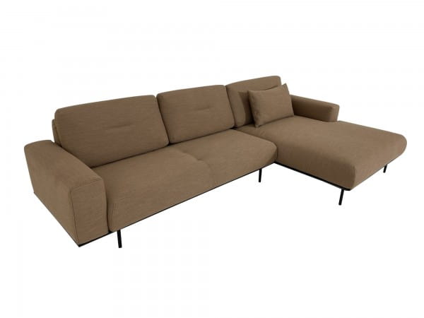 ROLF BENZ YUNA Sofa mit Recamiere mit hochklappbaren Lehnen in Stoff braun und Rahmen Eiche schwarz