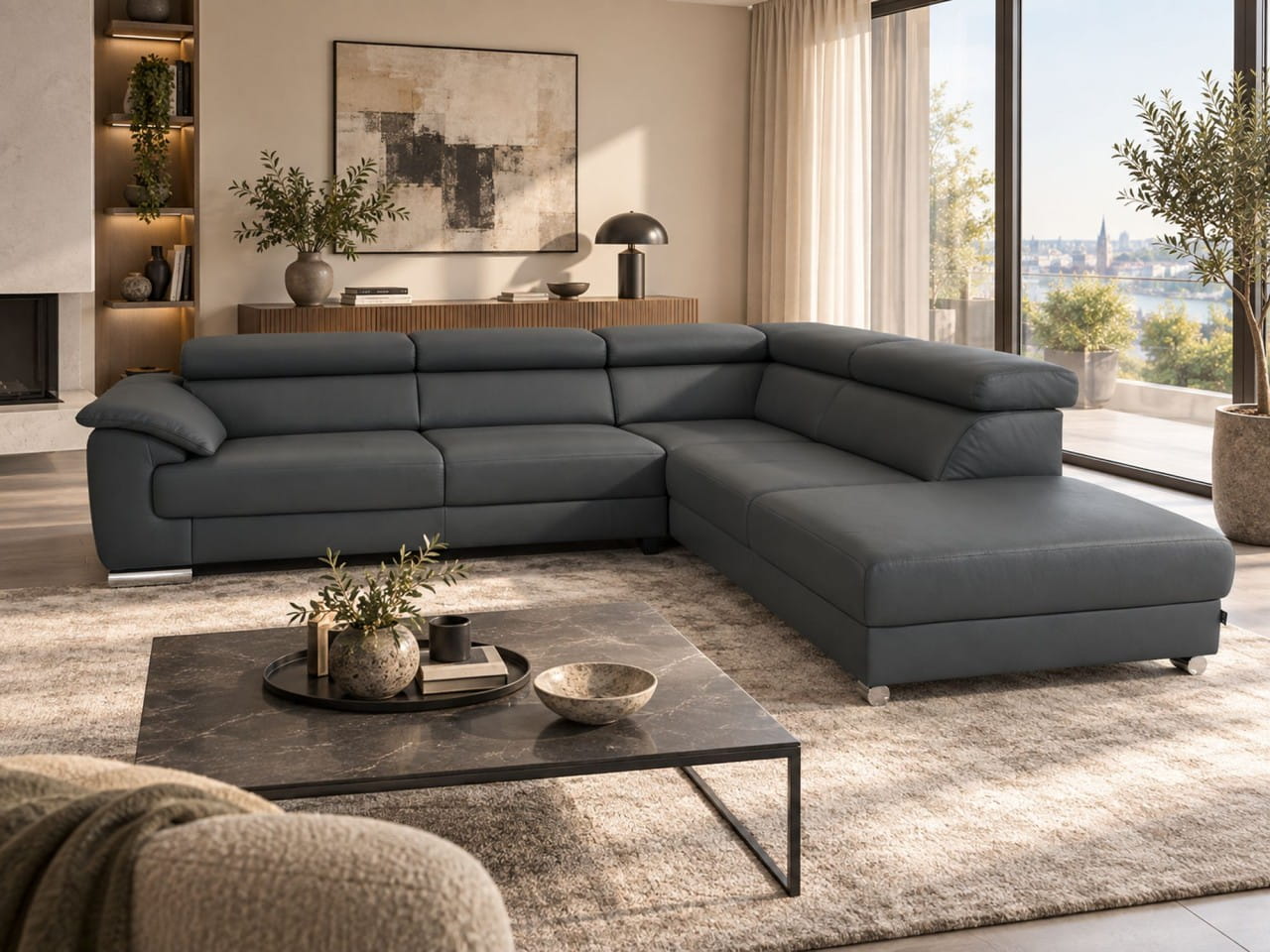 Ewald Schillig BLUES Ecksofa rechts -large- im L140 Dickleder, aus 14 Farben wählbar, mit Funktion