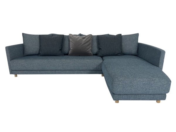 ROLF BENZ ONDA Sofa mit Recamiere in Stoff grünblau mit kuscheligen Kissen und Holzfüssen