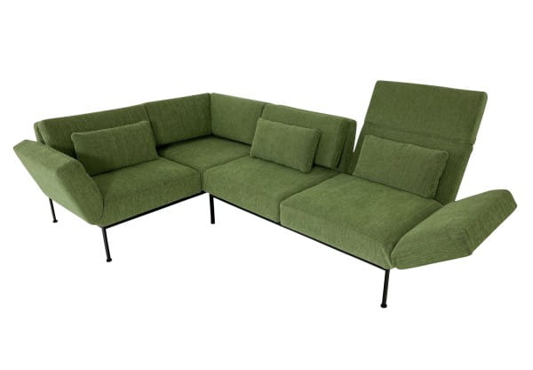 Brühl RORO SOFT Ecksofa links mit weichen Sitzkomfort und zwei Drehsitzen in Stoff grün