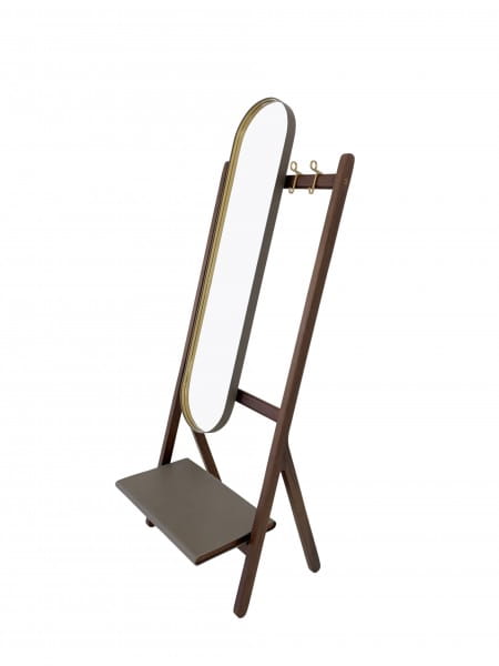 Poltrona Frau REN Garderobe mit Spiegel im saddle extra Kernleder polvere und Canaletto Nussbaum