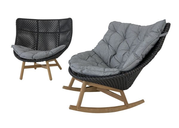 DEDON MBRACE ROCKING CHAIR & WING CHAIR in arabica mit Kissen in cool ash