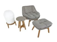 DEDON MBRACE CLUB CHAIR mit FOOTSTOOL in pepper und SIDE TABLE sowie LOON Leuchte