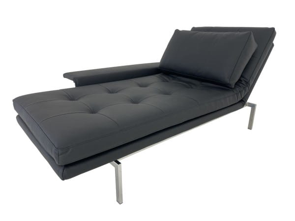 SIGNET FIDU Liege Recamiere Daybed mit klappbarer Rücken- & Seitenlehne mit Kissen in Leder schwarz