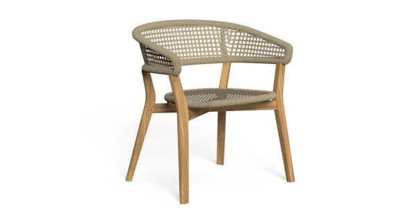 TALENTI MOON TEAK Esstisch mit 4 Stück Armlehn-Stühle in Kordel beige für Garten & Terrasse