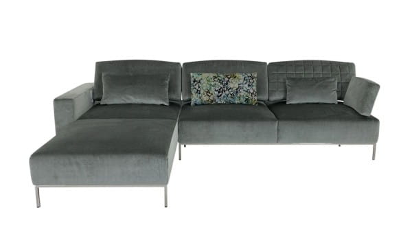 BRÜHL AIRY Sofa mit Longchair in samtigen Velour Stoff grau und komfortablen Funktionen