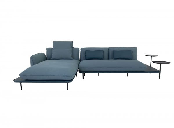 Rolf Benz ADDIT Sofa mit Longchair links in Stoff blaugrün mit Rahmen im Leder ozeanblau