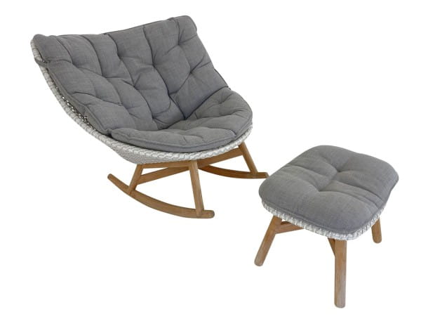 DEDON MBRACE ROCKING CHAIR mit FOOTSTOOL Hocker in sea salt mit Kissenset in in Linen warm gray