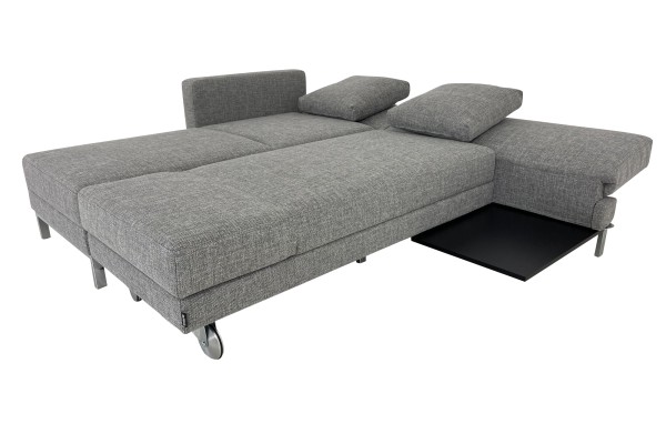 Brühl FOUR-TWO Compact Sofa mit Recamiere in Stoff grau mit Bettfunktion und Tischablagen
