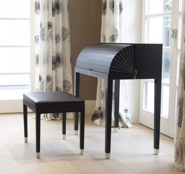 YOMEI MISS MONEYPENNY Home Office Sekretär mit Sitzhocker & Verkabelung in Leder schwarz