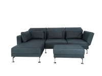 Brühl MOULE medium Sofa mit Recamiere links und Hocker in Naturleder OLIVA grau mit Chromkufen-
