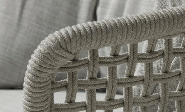 TALENTI MOON ALU Sofa in weiß mit Kordelseil geflochten und Polster hellgrau melliert