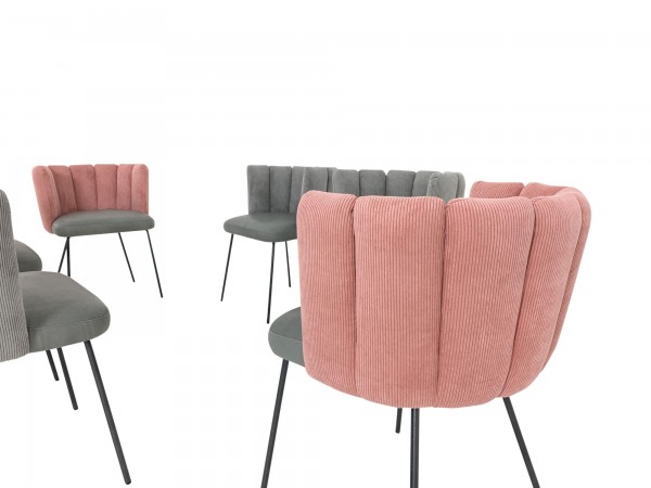KFF GAIA Stühle in stylischem Kordstoff- Leder Mix grau und rosé im 6er Set mit mit Vier-Fuß Gestell