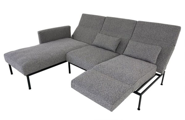 Brühl RORO SOFT Sofa mit Recamiere links mit weichen Sitzen und Drehsitz rechts im 36er Stoff