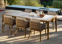 TALENTI CRUISE TEAK Outdoor Essplatz in Teak smokegrau & 6 Stühle in Seil beige mit Platte Keramik