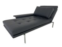 SIGNET FIDU Liege Recamiere Daybed mit klappbarer Rücken- & Seitenlehne mit Kissen in Leder schwarz