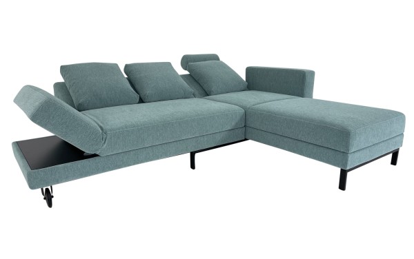 Brühl FOUR-TWO COMPACT Ecksofa mit Recamiere rechts und Bettfunktion in Stoff blaugrau