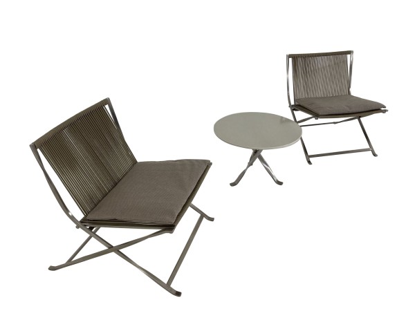 TALENTI GEORGE Lounge Sessel Set in Seil beige klappbar inkl. Sitzkissen und Beistelltisch für Garte