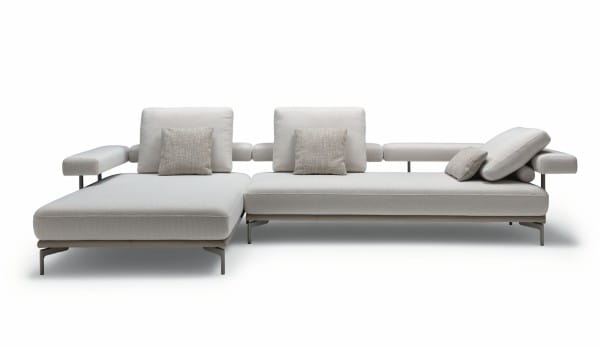 ROLF BENZ JAZ Sofa mit Recamiere in Stoff oder Leder Bezug mit Kissen und Seitenteil verstellbar