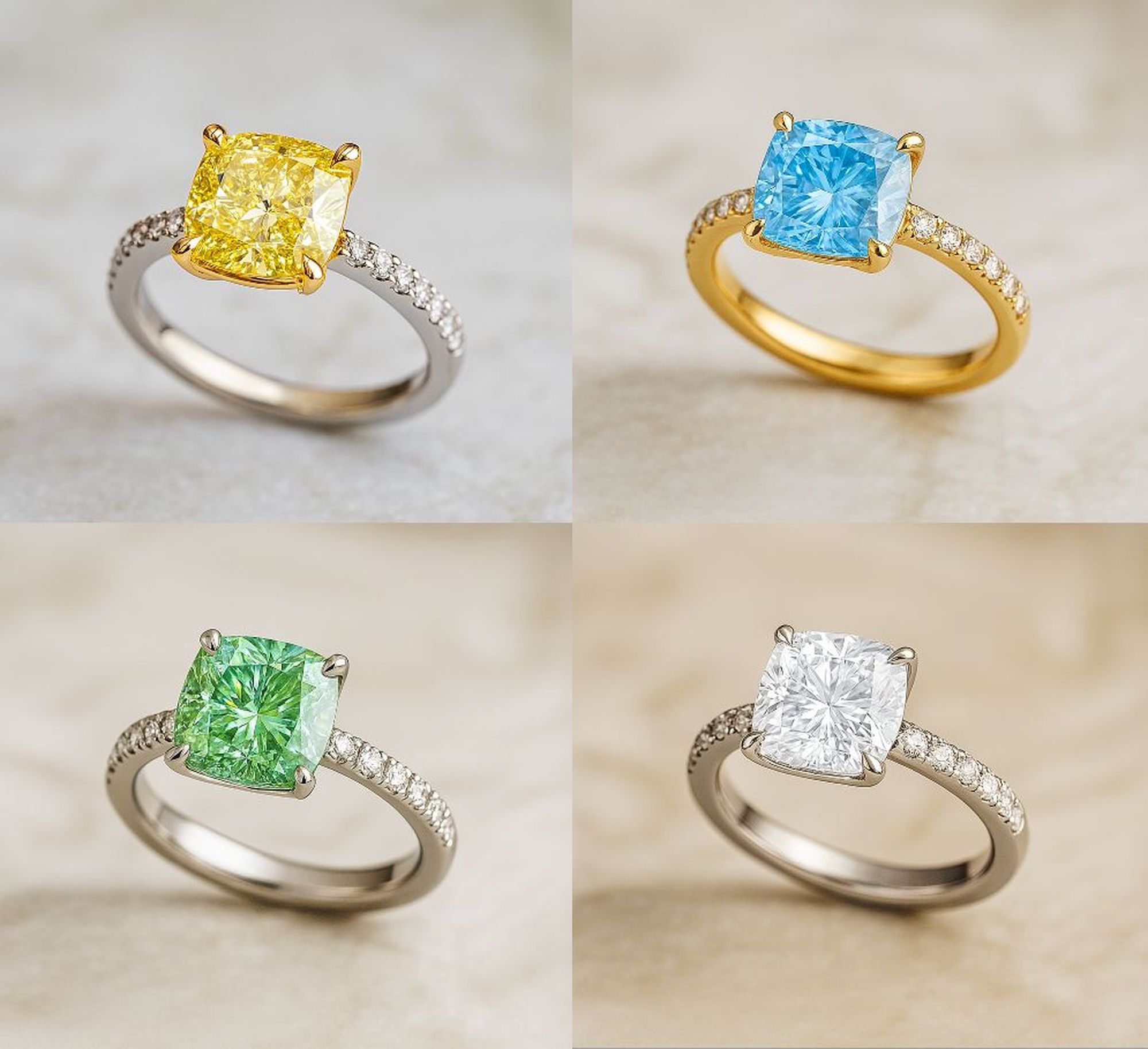Fancy Color Lab-Diamantringe von izabela K. Bespoke Jewellery