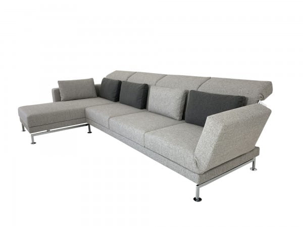 Brühl MOULE MEDIUM Sofa 3 mit Recamiere im graubeigen Stoff und Drehsitz rechts
