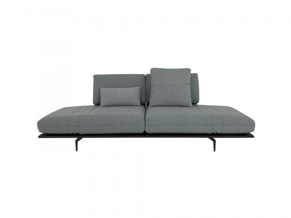 Rolf Benz AURA Sofa 2 mit Drehsitzen in graublauen Wollstoff und Ablage in Schieferfurnier