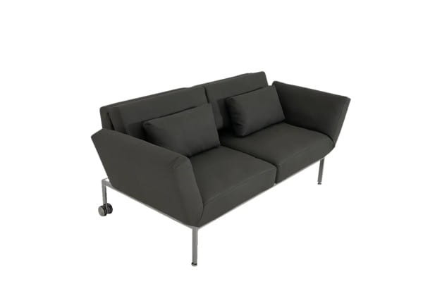 Brühl RORO SOFT Sofa 2 mit weichen Sitzen in Leder Taron grau Gestell verchromt mit Rollen