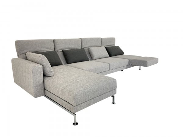 Brühl MOULE MEDIUM Sofa 3 mit Recamiere im graubeigen Stoff und Drehsitz rechts