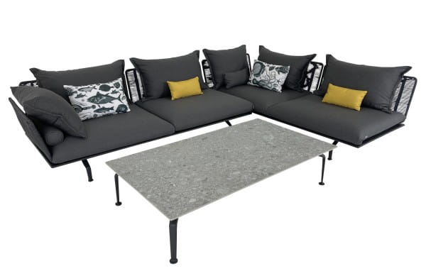 TALENTI CRUISE ALU Outdoor Ecksofa graphit mit Polstern und Couchtisch ab Lager lieferbar
