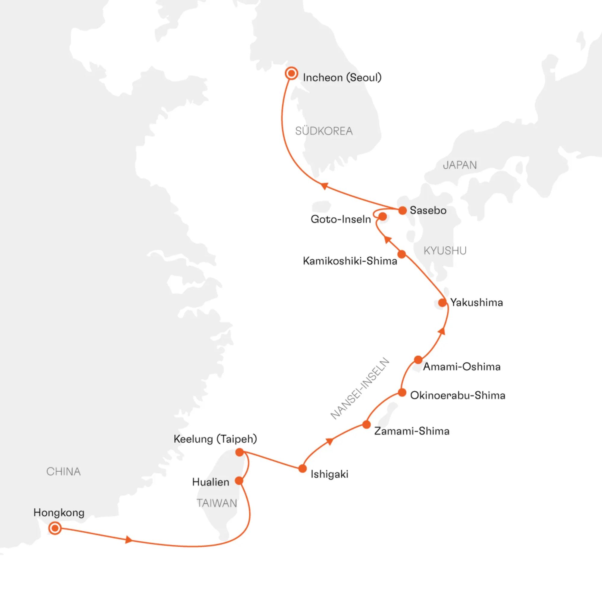Routenkarte SPI2708 Hongkong Incheon Hapag-Lloyd Cruises