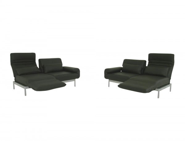 ROLF BENZ PLURA Sofa in schwarzen Leder, Relaxrücken und silbernen Füßen im SONDERANGEBOT