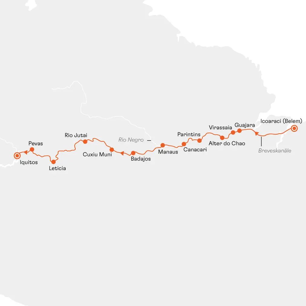 Routenkarte INS2806 Belem bis Iquitos Amazonas mit Hapag-Lloyd Cruises HANSEATIC inspiration