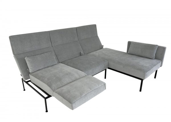 Brühl RORO SOFT Sofa mit Recamiere rechts mit weichen Sitzen und Drehsitz links in Stoff grau