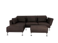 Brühl MOULE MEDIUM Sofa mit Recamiere links und Hocker in Naturleder OLIVA dunkelbraun mit Chromkufe