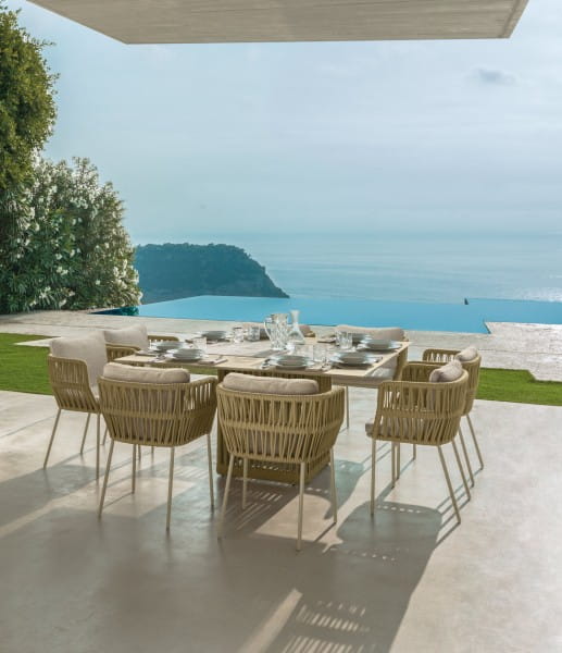TALENTI CLIFF Stuhl in Aluminium mit Kordelflechtung und Polster in beige für Garten und Terrasse