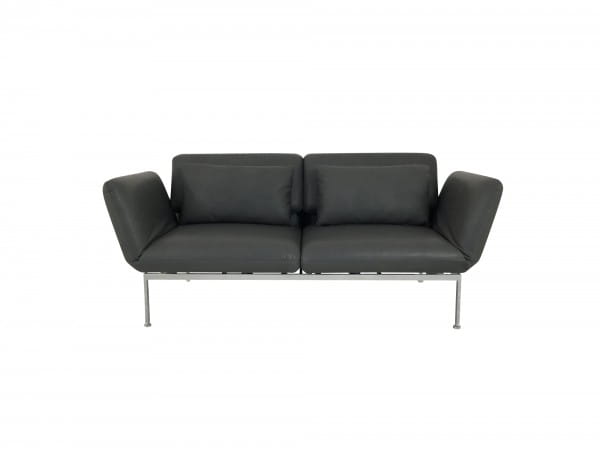 Brühl RORO medium Sofa im Anilin Leder Pearl Leder grau mit Gestell mattchrom