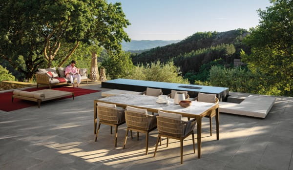 TALENTI CRUISE TEAK Outdoor Essplatz mit 6 Stühlen mit Polster beige & Esstisch mit Keramikplatte
